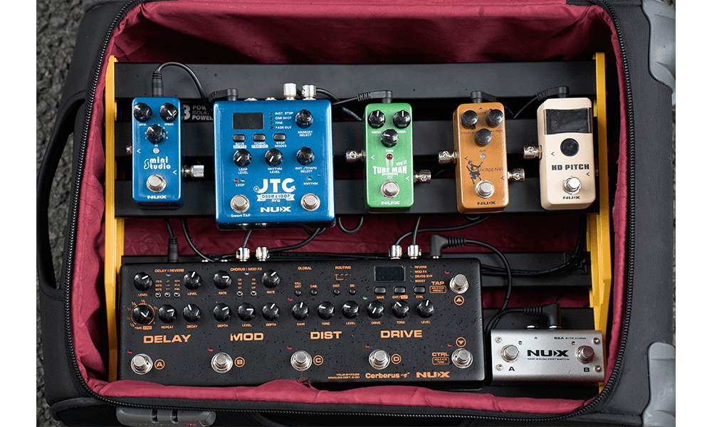 Effect pedals on pedal board