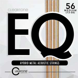 Cleartone EQ Acoustic Guitar Strings in a white box with black lettering and gold strings, showcasing premium, long-lasting, EQ-enhanced guitar strings for superior tone.