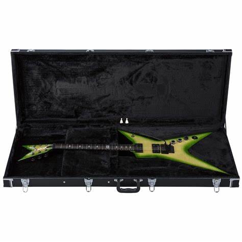 Dean Stealth Floyd FM Dime Slime electric guitar in a hardshell case, featuring sleek design and crafted for high performance.