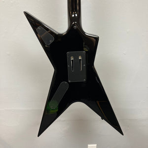 Dean Stealth Floyd FM Dime Slime guitar, black with silver accents, star-shaped body, ebony fretboard, 22 jumbo frets, Floyd Rose bridge, and Grover tuners, includes case.