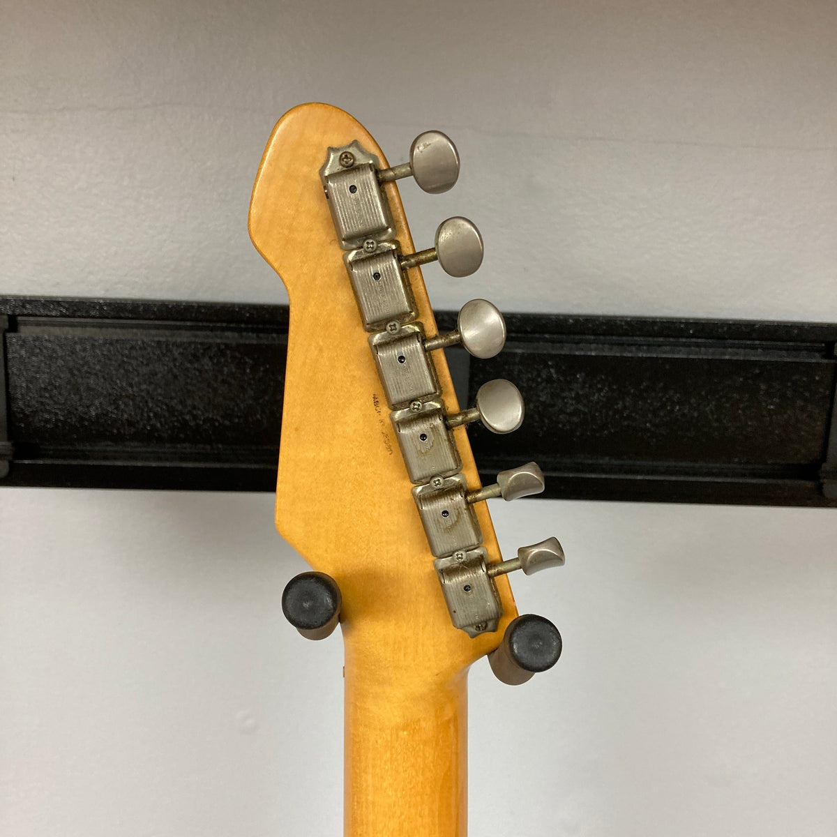 ESP Japan 400 Series Strat-style guitar neck close-up, highlighting its craftsmanship. Comes with a case, available at Guitars on Main.