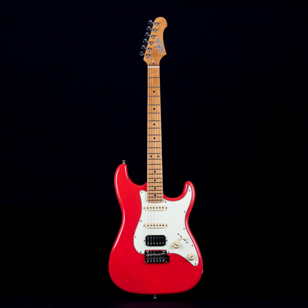 Jet JS-400 electric guitar with versatile HSS pickups and tremolo bridge, featuring a Canadian roasted maple neck for comfortable playability.