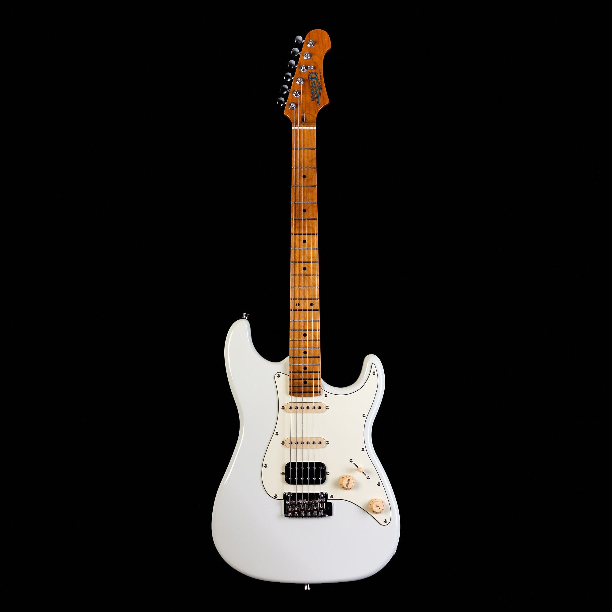 Jet JS-400 electric guitar with versatile HSS pickups and tremolo bridge, featuring a Canadian roasted maple neck for comfortable playability.