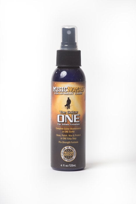 Bottle of Music Nomad Total Guitar Spa Kit spray, essential for professional guitar maintenance and care.