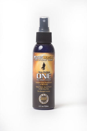 Bottle of Music Nomad Total Guitar Spa Kit spray, essential for professional guitar maintenance and care.