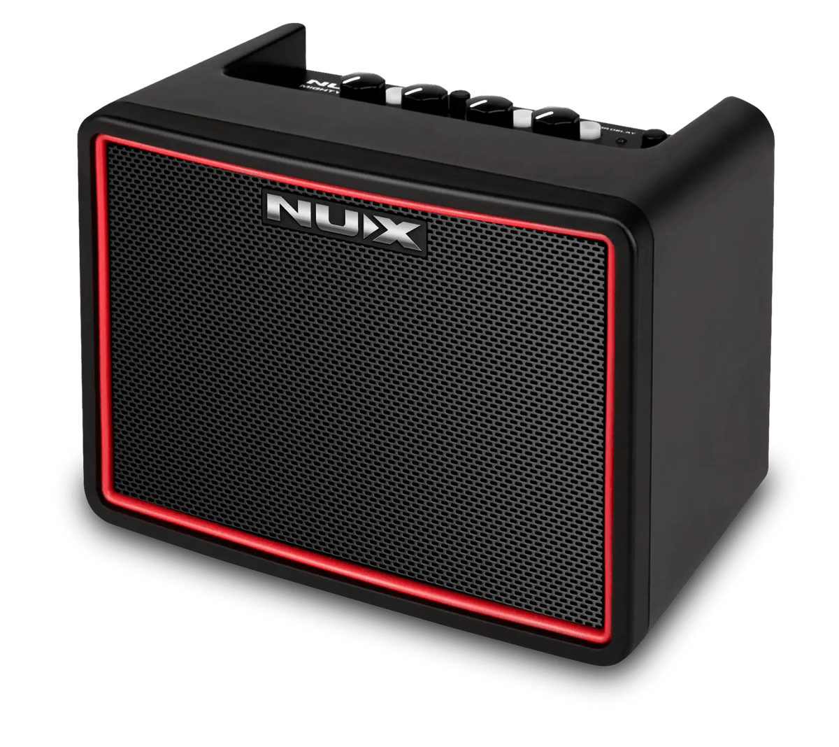 NUX Mighty Lite BT MKII Desktop Guitar Amp with buttons, offering guitar and bass effects, amp modeling, and IR loading for versatile sound customization.