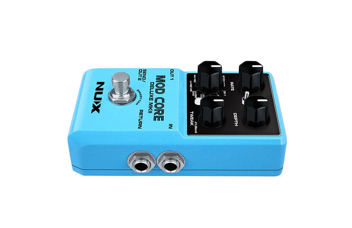 NUX Mod Core Deluxe MKII modulation pedal with 8 modulation types and advanced signal routing options.