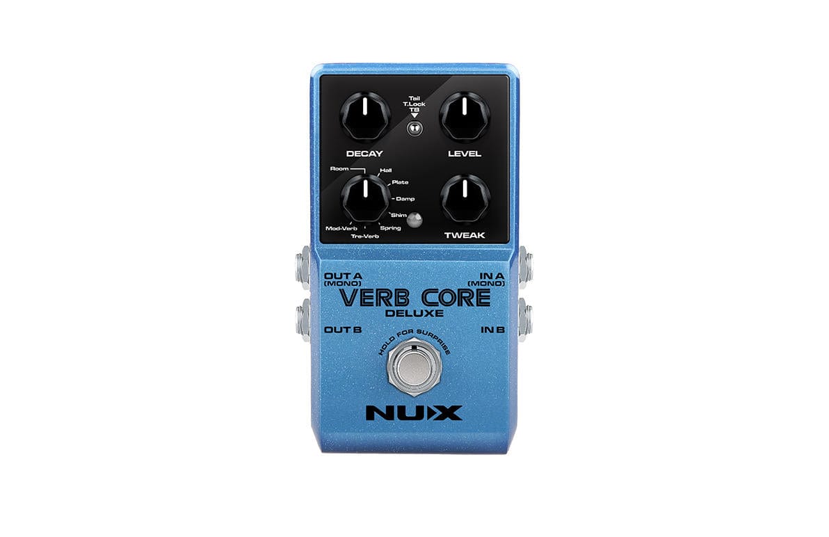 NUX Verb Core Deluxe guitar pedal, featuring a compact design and modern electronics for versatile reverb effects.