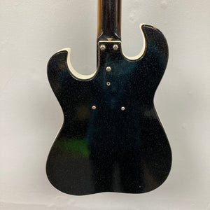 Sears Silvertone 1448 1960s Black Sparkle guitar with case amp, featuring a single lipstick pickup and compact design.