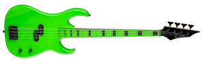 Dean Custom Zone Nuclear Green Bass Guitar with black hardware, maple fingerboard, and 20 frets.