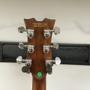 Close-up of the Dean CE Acoustic-Electric Resonator Guitar, highlighting the eastern mahogany body, Grover tuners, and a 21-fret purple heart fingerboard.