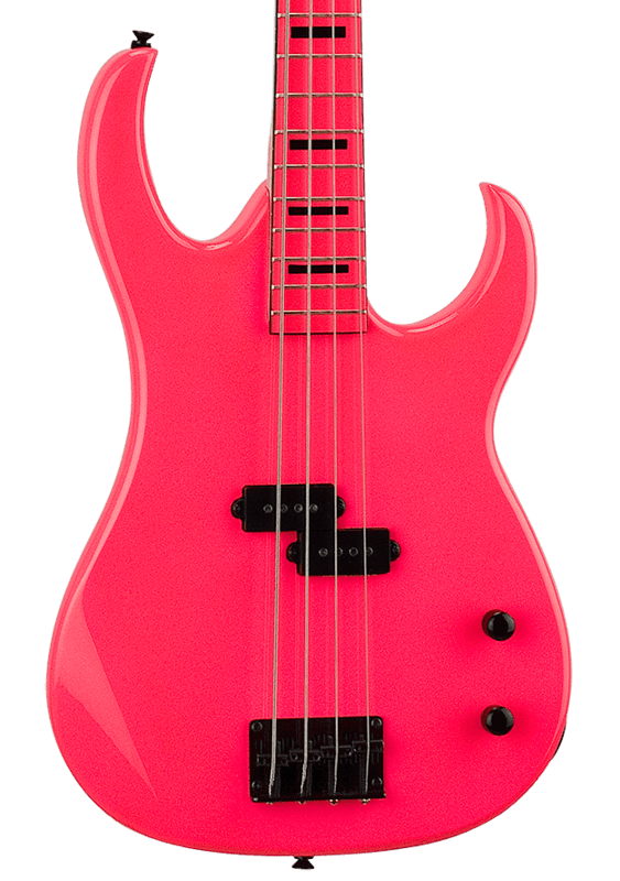 Dean Custom Zone Fluorescent Pink Bass - blem, featuring a bold design with matching neck and black hardware.