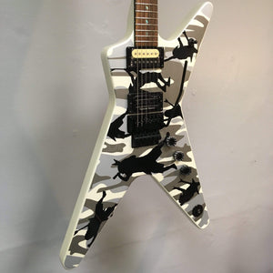 Dean Dime O Flage ML electric guitar with a camouflage design, featuring Seymour Duncan and DMT pickups, displayed on a plain background.