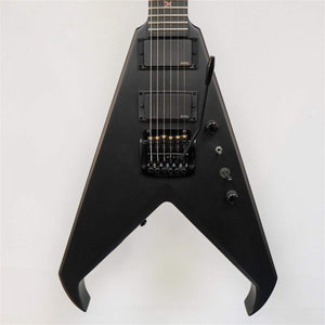 Dean Kerry King V Black Satin electric guitar with V-shaped body, ebony fingerboard, and jumbo frets, featuring EMG pickups and Kahler Hybrid tremolo system.