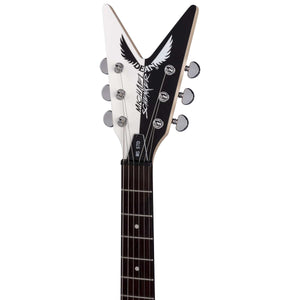 Dean Michael Schenker V Bolt-On Standard electric guitar close-up, highlighting the signature V headstock, Grover tuners, and dual humbucking pickups.