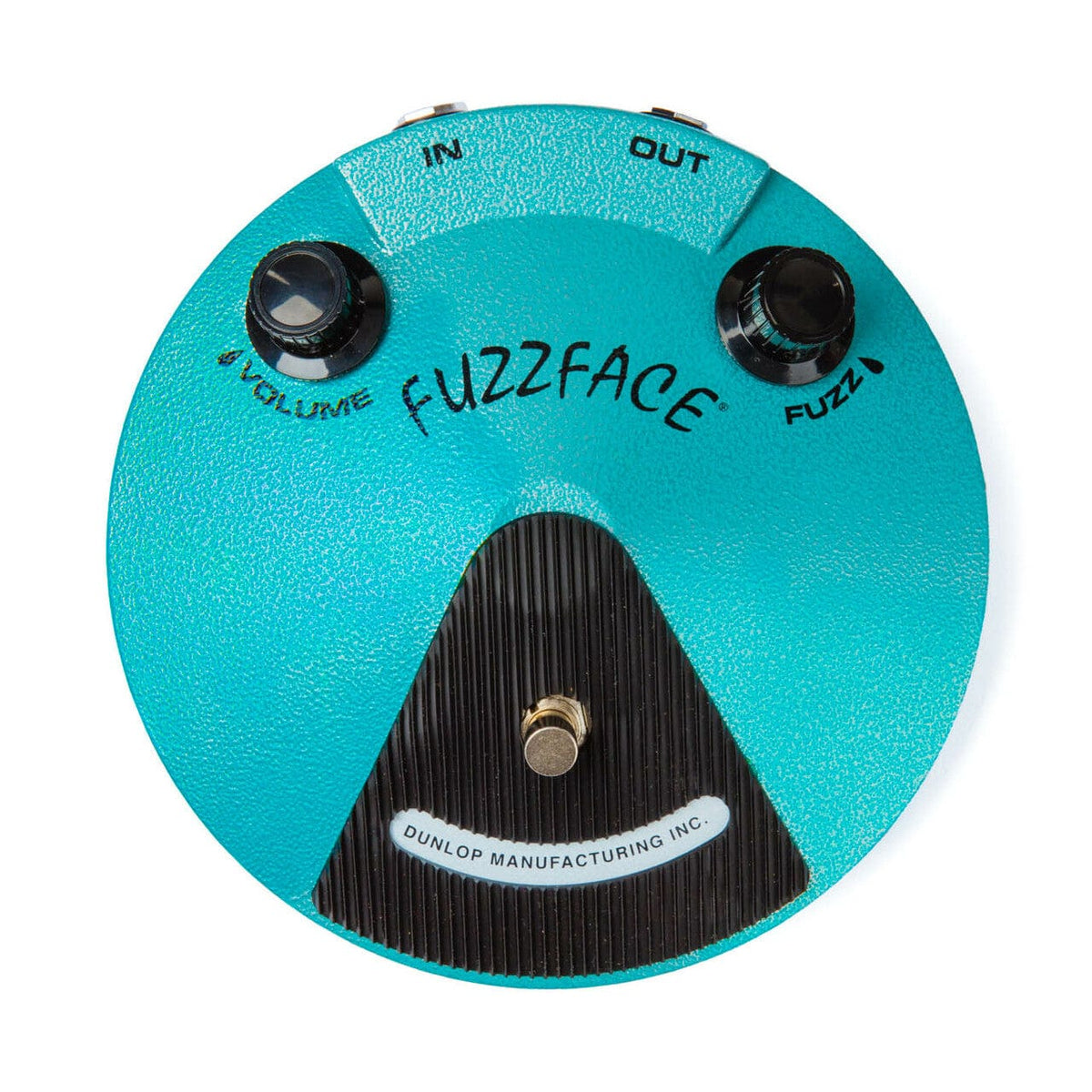 Dunlop JHF1 Jimi Hendrix Fuzz Face Pedal with knobs, featuring a circular chassis and vintage design elements.