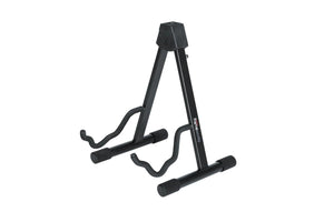 Gator Frameworks A Style Guitar Stand, holding one guitar or violin, with adjustable width, rubberized cradle padding, and foldable steel design.