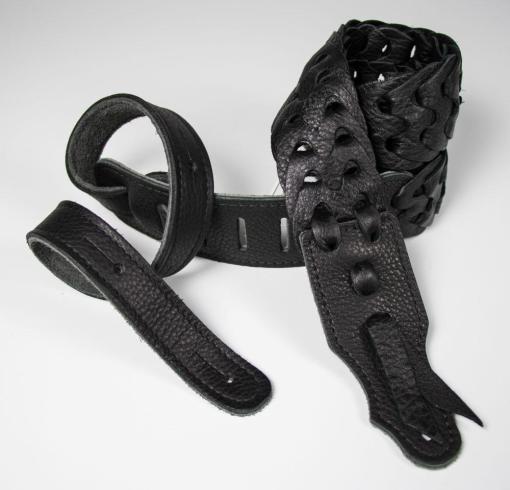 Franklin Link Glove Leather Handmade Guitar Strap with four leather layers and a decorative tie for shock absorption.