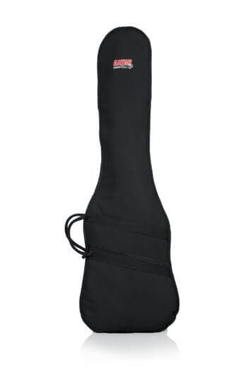 Gator Economy Gig Bag Electric Bass Guitar featuring a red logo on a black case, designed for bass guitar protection.