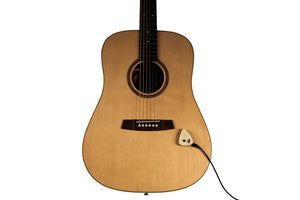 KNA AP-2 Universal Stick-on Piezo Acoustic Instrument Pickup with Volume Control attached to a guitar.