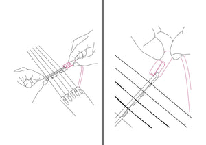 KNA BP-1 Portable Piezo Banjo Pickup illustrated in a drawing of hands holding the device, showcasing its portability and unique sound capturing.