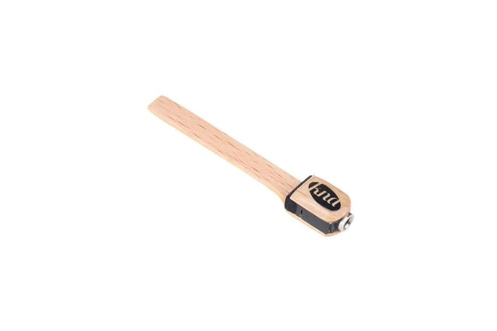 KNA UK-1 Detachable Piezo Ukulele Pickup with a wooden handle and logo, designed for easy installation on various ukulele types for authentic sound.