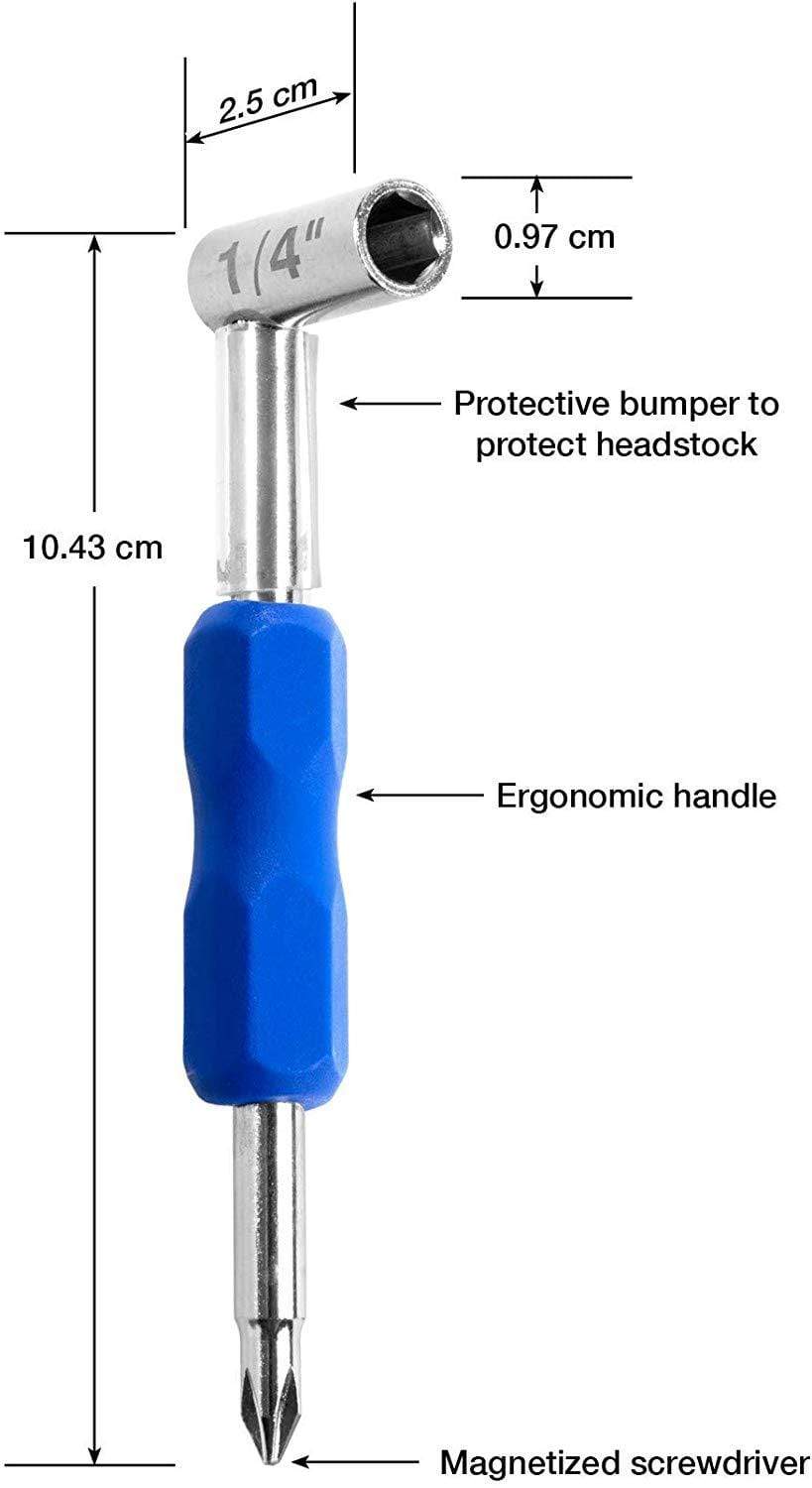 Music Nomad Premium Truss Rod Wrench - 1/4 with ergonomic handle and magnetized screwdriver, designed for Taylor guitars with headstock adjustments.