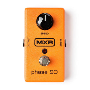 MXR Phase 90 guitar pedal with a rate knob and red button for modulation effects. A staple for musicians enhancing their tone.