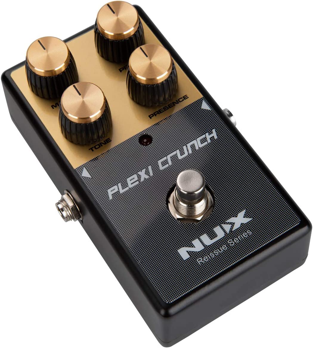 NUX Plexi Crunch Guitar Distortion Effect Pedal with analog circuit, 3 gain stages, FETs for tube amp distortion, and true-bypass switching.