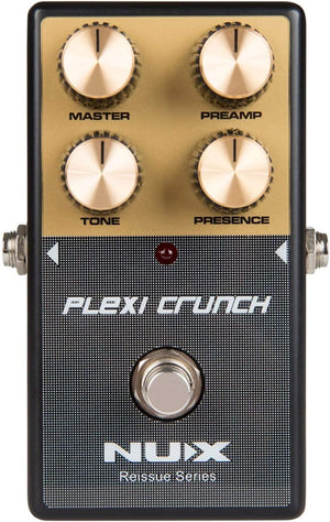 NUX Plexi Crunch Guitar Distortion Effect Pedal with multiple dials, offering classic British high gain tone and true-bypass switching.