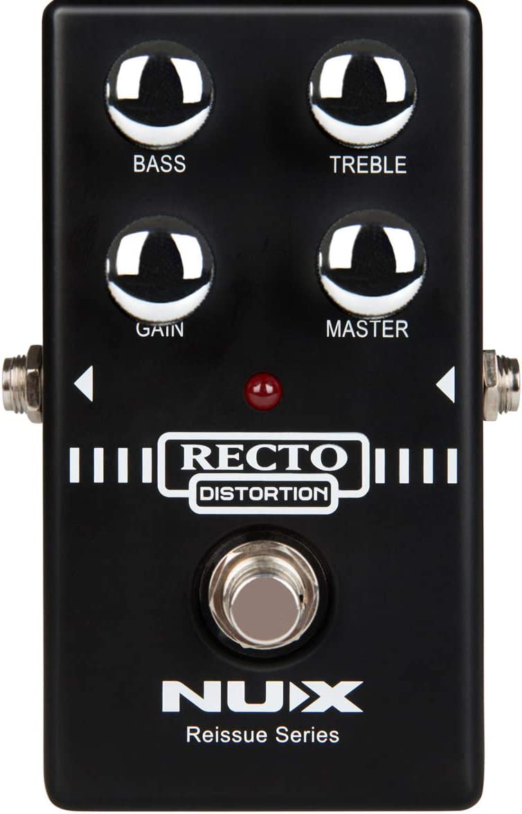 NUX Recto Distortion Guitar Effect Pedal with analog circuit and tight bass response for high-gain 90&#39;s tone.