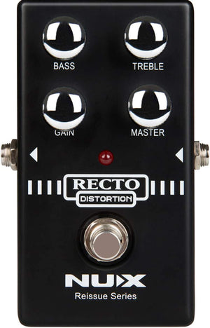 NUX Recto Distortion Guitar Effect Pedal with analog circuit and tight bass response for high-gain 90's tone.