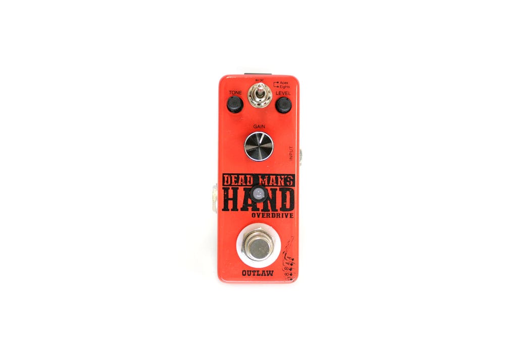 Outlaw Effects Dead Man&#39;s Hand Guitar Overdrive Pedal with knobs and buttons for versatile, gritty overdrive tones in two distinct modes.