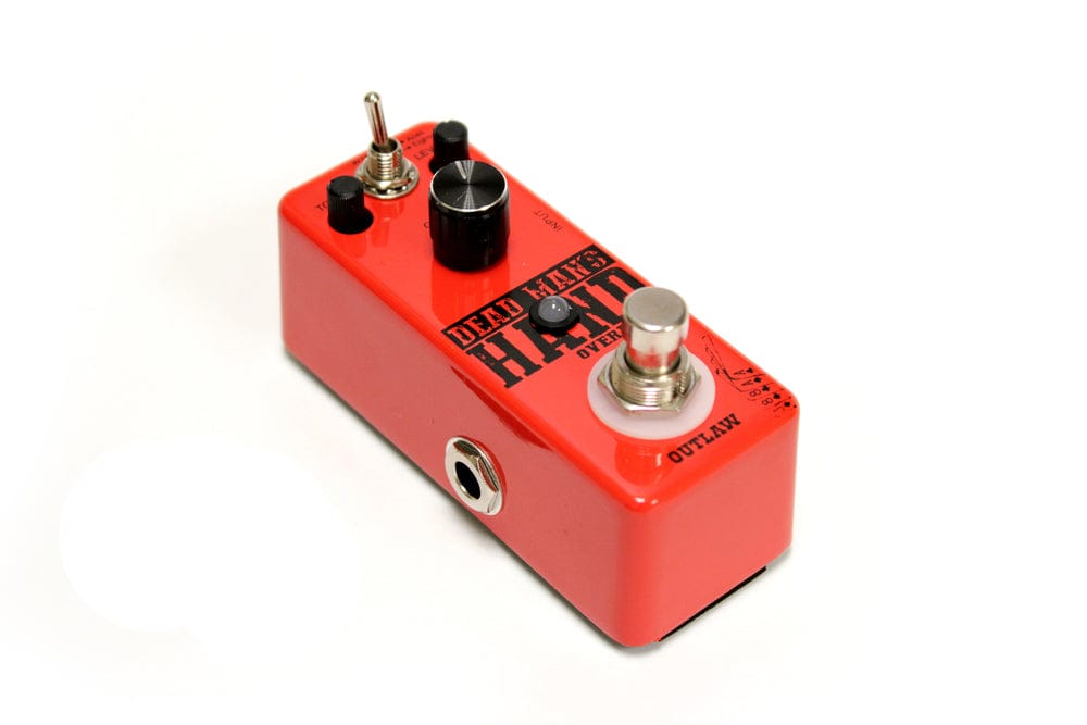 Outlaw Effects Dead Man&#39;s Hand Guitar Overdrive Pedal with knobs and buttons, offering two distinct overdrive modes for diverse, gritty tones.