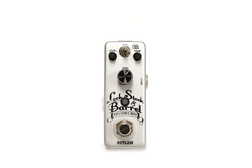 Outlaw Effects Lock Stock &amp; Barrel Guitar Distortion Pedal with knobs and dials for vintage and modern high-gain tones.