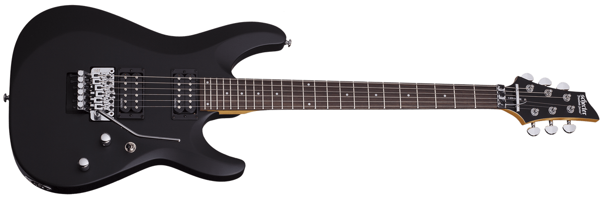 Schecter C-6 FR Deluxe SBK electric guitar with chrome hardware, maple neck, rosewood fingerboard, and SGR by Floyd Rose tremolo.